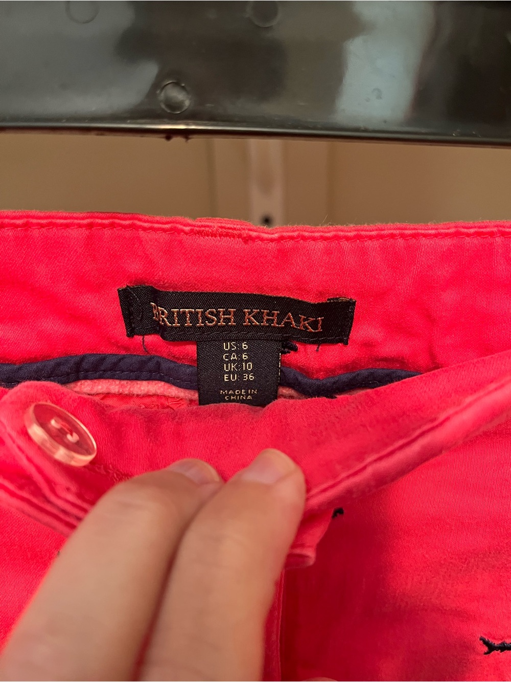 British Khaki Hot Pink Embroidered Shark Shorts - Picture 4 of 4